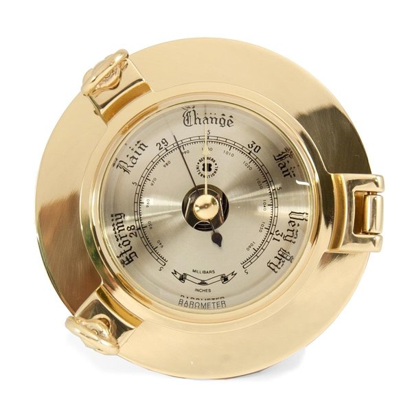Bey Berk International Bey-Berk International SB406 Lacquered Brass Porthole Barometer with Beveled Glass - Gold SB406